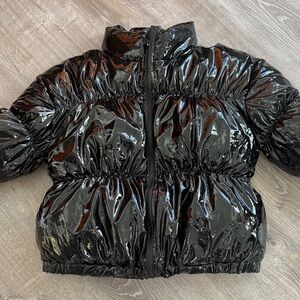 Steve Madden Glossy Black Patent Puffer Jacket
